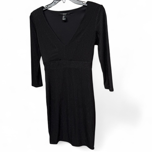 Forever 21 Black Metallic Ribbed V-Neck Mini Dress - Smalll - Picture 2 of 6